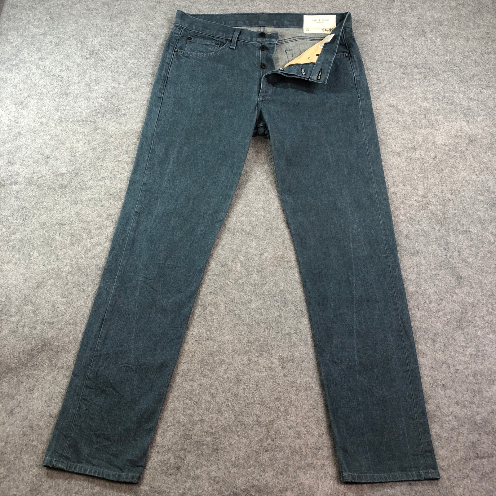 Rag And Bone Mens Jeans 34x32 Indigo Slim Fit 2 Made In Usa Button Fly Blue Wash
